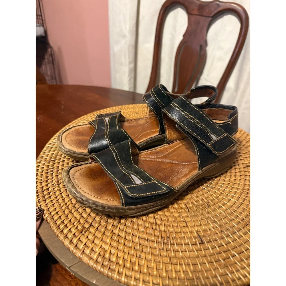 Josef Seibel Womens Black Leather Comfort Walking Sandals Adjustable Straps 39